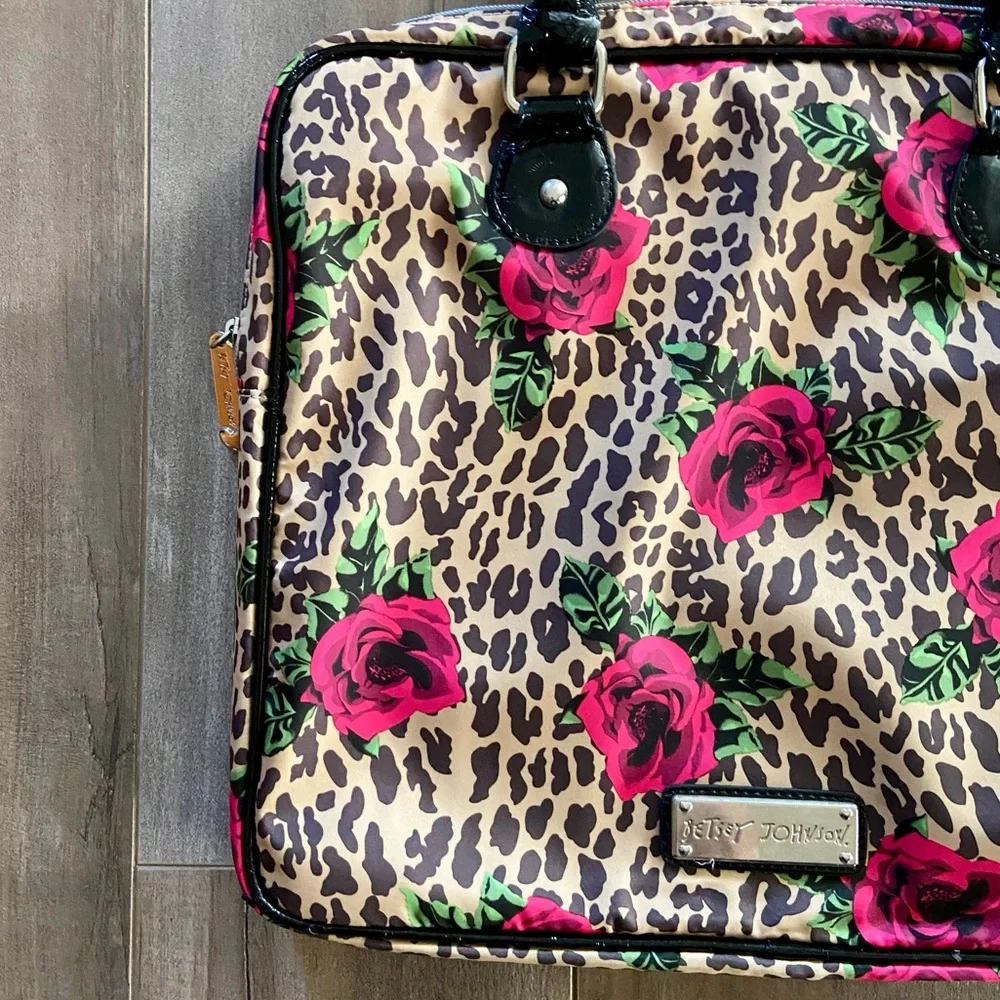 Vintage Betsey Johnson IPad, Laptop Padded Leopard and Roses Case Bag ,15” x 13